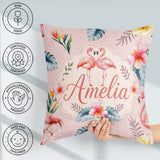 Custom Name Elegant Pink Tropical Flowers on Background Seamless Square Filled Cushion Throw Pillow Sofa Bed Home Decor Zip Washable UK Made
