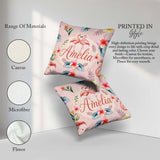 Custom Name Elegant Pink Tropical Flowers on Background Seamless Square Filled Cushion Throw Pillow Sofa Bed Home Decor Zip Washable UK Made