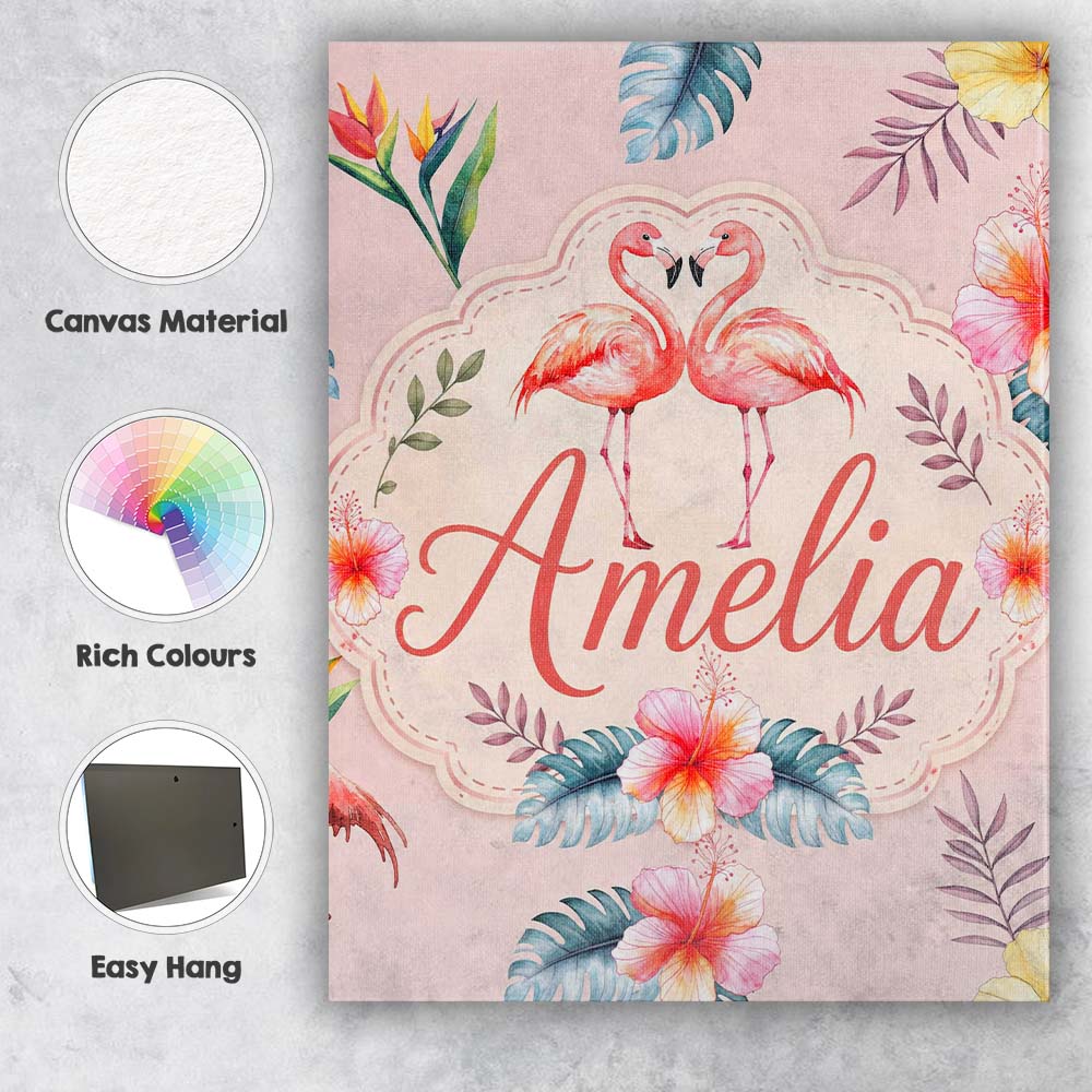 Personalised Name Elegant Pink Flamingos Custom  Interior Decorative Contemporary Canvas Wall Art Print Decor Picture Ready to Hang