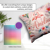 Custom Name Elegant Pink Tropical Flowers on Background Seamless Square Filled Cushion Throw Pillow Sofa Bed Home Decor Zip Washable UK Made