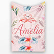 Elegant Pink Flamingos Tropical Flowers on Soft Pink Background  Personalised Custom Name Super Soft Fleece Blanket Bed Sofa Throw