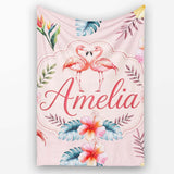 Elegant Pink Flamingos Tropical Flowers on Soft Pink Background  Personalised Custom Name Super Soft Fleece Blanket Bed Sofa Throw