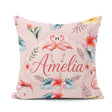 Custom Name Elegant Pink Flamingos Tropical Flowers on Soft Pink Square Filled Cushion Throw Pillow Sofa Bed Home Decor Zip Washable UK Made
