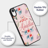 Elegant Pink Flamingos Tropical Flowers on Soft Custom Name Protective Phone Case Mobile Cover Durable Everyday Smartphone Shock Resistant