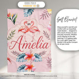 Elegant Pink Flamingos Tropical Flowers on Soft Pink Background  Personalised Custom Name Super Soft Fleece Blanket Bed Sofa Throw