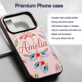 Elegant Pink Flamingos Tropical Flowers on Soft Custom Name Protective Phone Case Mobile Cover Durable Everyday Smartphone Shock Resistant