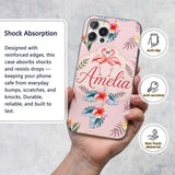 Elegant Pink Flamingos Tropical Flowers on Soft Custom Name Protective Phone Case Mobile Cover Durable Everyday Smartphone Shock Resistant