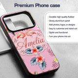 Elegant Pink Flamingos Tropical Flowers on Blush Custom Name Protective Phone Case Mobile Cover Durable Everyday Smartphone Shock Resistant