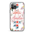 Elegant Pink Flamingos Tropical Flowers on Light Custom Name Protective Phone Case Mobile Cover Durable Everyday Smartphone Shock Resistant