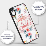 Elegant Pink Flamingos Tropical Flowers on Light Custom Name Protective Phone Case Mobile Cover Durable Everyday Smartphone Shock Resistant