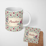 Personalized Custom Name Colorful Confetti Gemstone Beige Background Playful Crystal Design 11oz Ceramic Coffee Tea Mug White Large Handle
