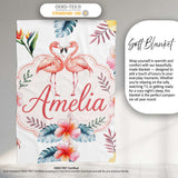 Elegant Pink Flamingos Tropical Flowers on Light Grey Background  Personalised Custom Name Super Soft Fleece Blanket Bed Sofa Throw