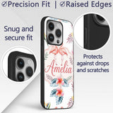 Elegant Pink Flamingos Tropical Flowers on Light Custom Name Protective Phone Case Mobile Cover Durable Everyday Smartphone Shock Resistant