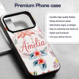 Elegant Pink Flamingos Tropical Flowers on Light Custom Name Protective Phone Case Mobile Cover Durable Everyday Smartphone Shock Resistant