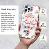 Elegant Pink Flamingos Tropical Flowers on Light Custom Name Protective Phone Case Mobile Cover Durable Everyday Smartphone Shock Resistant