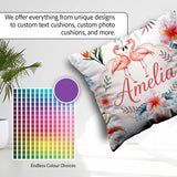 Custom Name Elegant Pink Flamingos Flowers Light Grey Background Square Filled Cushion Throw Pillow Sofa Bed Home Decor Zip Washable UK Made