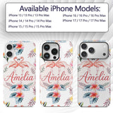 Elegant Pink Flamingos Tropical Flowers on Light Custom Name Protective Phone Case Mobile Cover Durable Everyday Smartphone Shock Resistant