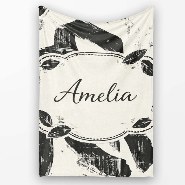 Bold Expressionist Brush Strokes Black Cream Artistic Abstract  Personalised Custom Name Super Soft Fleece Blanket Bed Sofa Throw