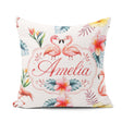 Custom Name Elegant Pink Flamingos Tropical Flowers on Pale Grey Square Filled Cushion Throw Pillow Sofa Bed Home Decor Zip Washable UK Made