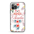 Elegant Pink Flamingos Tropical Flowers on Pale Custom Name Protective Phone Case Mobile Cover Durable Everyday Smartphone Shock Resistant