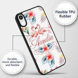 Elegant Pink Flamingos Tropical Flowers on Pale Custom Name Protective Phone Case Mobile Cover Durable Everyday Smartphone Shock Resistant