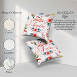 Custom Name Elegant Pink Flamingos Tropical Flowers on Pale Grey Square Filled Cushion Throw Pillow Sofa Bed Home Decor Zip Washable UK Made