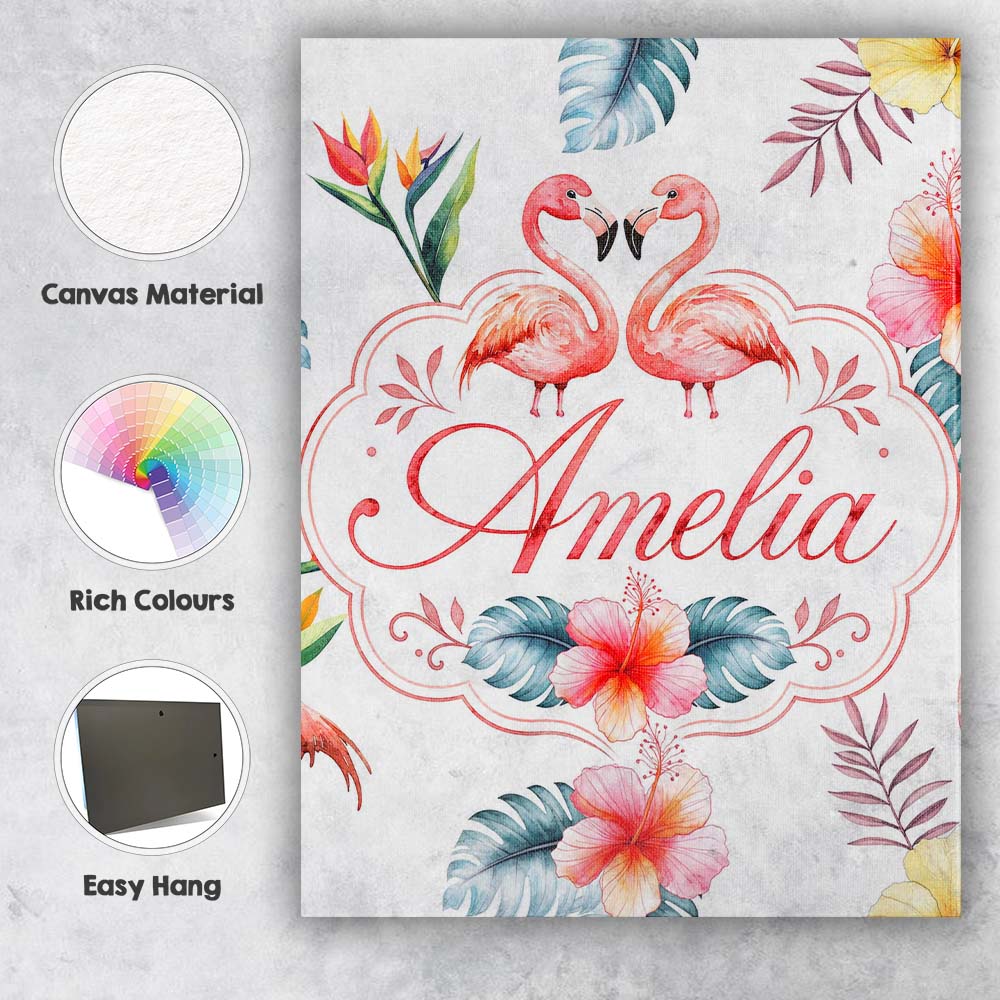 Personalised Name Elegant Pink Flamingos Custom  Interior Decorative Contemporary Canvas Wall Art Print Decor Picture Ready to Hang