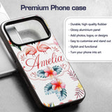 Elegant Pink Flamingos Tropical Flowers on Pale Custom Name Protective Phone Case Mobile Cover Durable Everyday Smartphone Shock Resistant