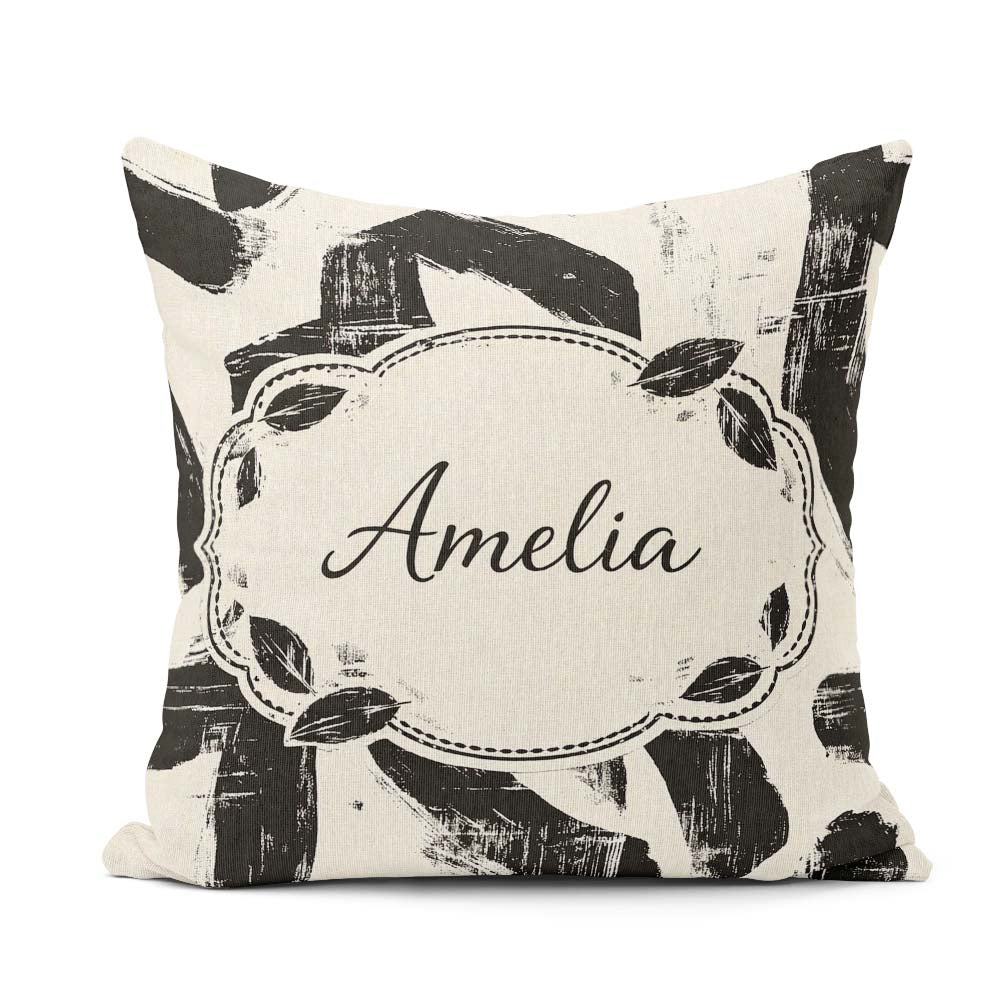 Custom Name Bold Brush Strokes Black Cream Artistic Abstract Square Filled Cushion Throw Pillow Sofa Bed Home Decor Zip Washable UK Made