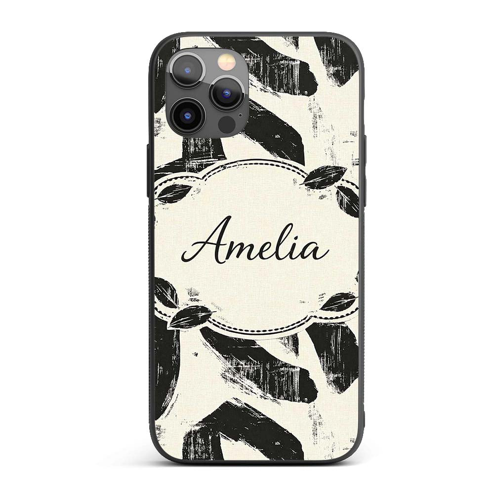 Bold Expressionist Brush Strokes Black Cream Custom Name Protective Phone Case Mobile Cover Durable Everyday Smartphone Shock Resistant