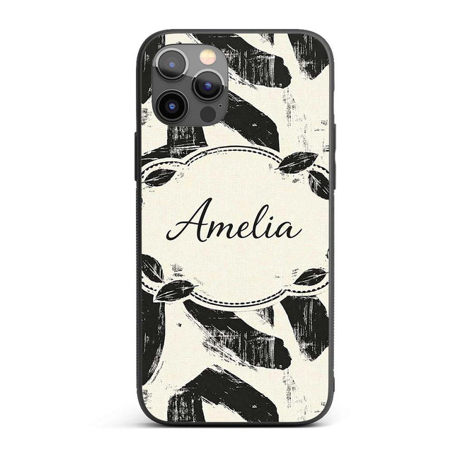 Bold Expressionist Brush Strokes Black Cream Custom Name Protective Phone Case Mobile Cover Durable Everyday Smartphone Shock Resistant