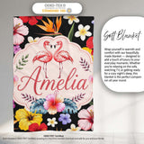 Cute Tropical Hibiscus Flowers Birds of Paradise Bright Floral  Personalised Custom Name Super Soft Fleece Blanket Bed Sofa Throw