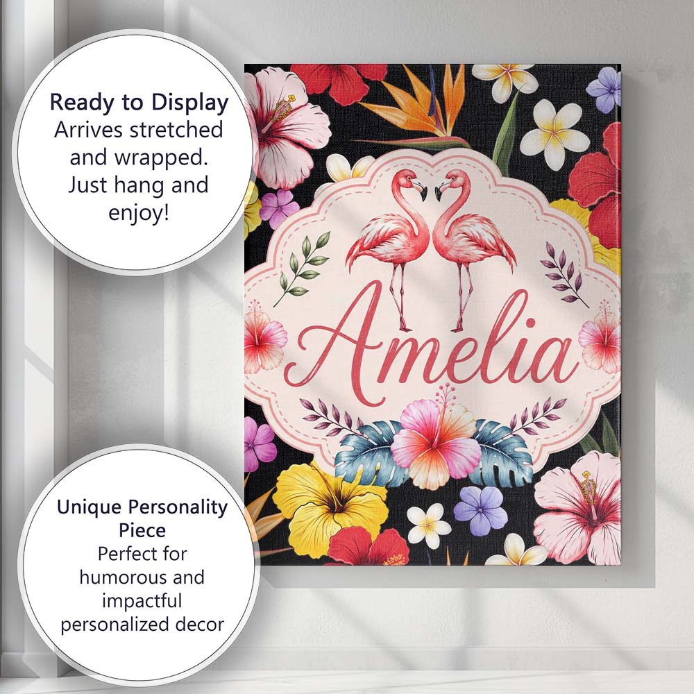 Personalised Name Cute Tropical Hibiscus Custom  Unique Gift Idea Elegant Feature Canvas Wall Art Print Decor Picture Ready to Hang