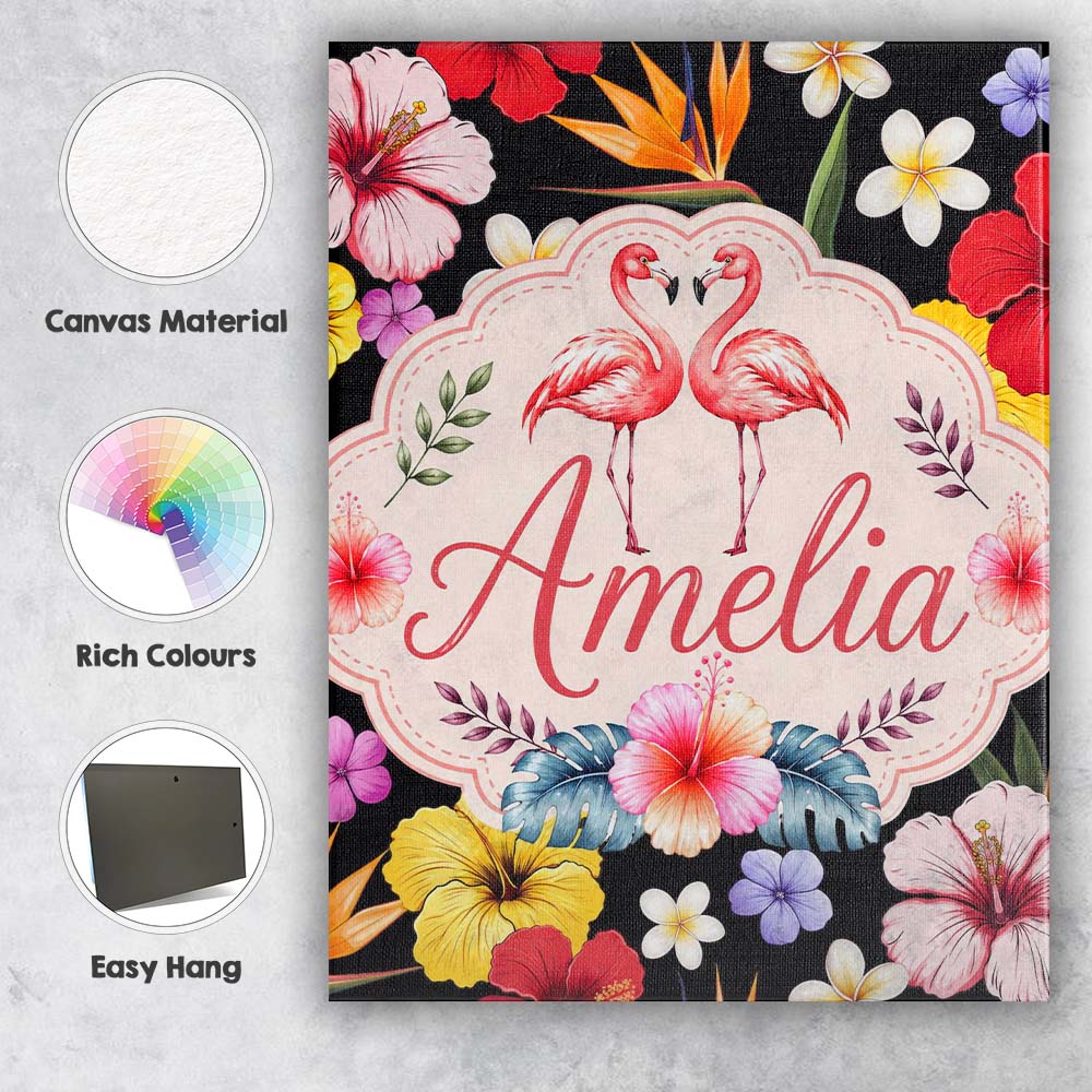 Personalised Name Cute Tropical Hibiscus Custom  Unique Gift Idea Elegant Feature Canvas Wall Art Print Decor Picture Ready to Hang
