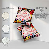 Custom Name Tropical Hibiscus Flowers of Paradise Bright Floral Square Filled Cushion Throw Pillow Sofa Bed Home Decor Zip Washable UK Made