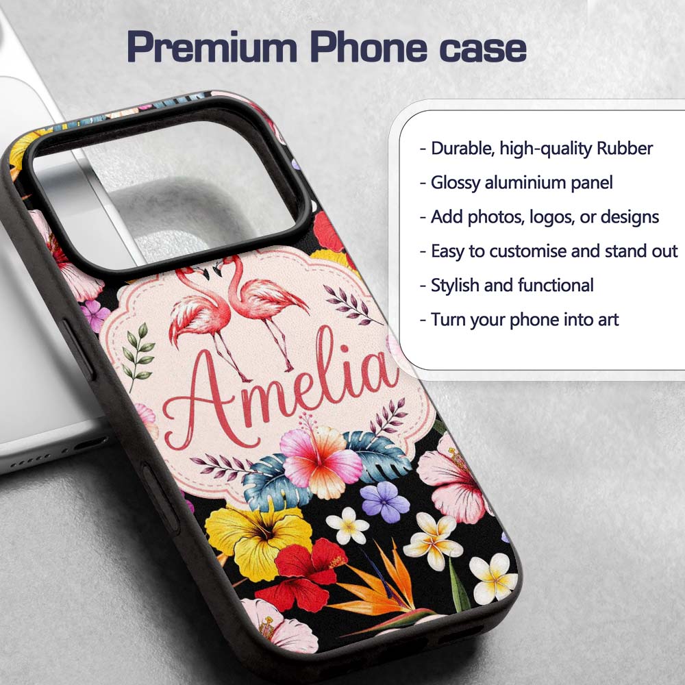 Cute Tropical Hibiscus Flowers Birds of Paradise Custom Name Protective Phone Case Mobile Cover Durable Everyday Smartphone Shock Resistant