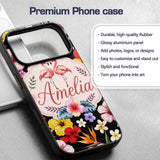 Cute Tropical Hibiscus Flowers Birds of Paradise Custom Name Protective Phone Case Mobile Cover Durable Everyday Smartphone Shock Resistant