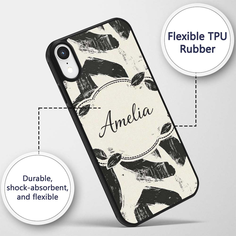 Bold Expressionist Brush Strokes Black Cream Custom Name Protective Phone Case Mobile Cover Durable Everyday Smartphone Shock Resistant