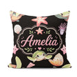 Custom Name Cartoon Sea Turtle Starfish Shells on Black Seamless Square Filled Cushion Throw Pillow Sofa Bed Home Decor Zip Washable UK Made