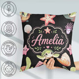 Custom Name Cartoon Sea Turtle Starfish Shells on Black Seamless Square Filled Cushion Throw Pillow Sofa Bed Home Decor Zip Washable UK Made