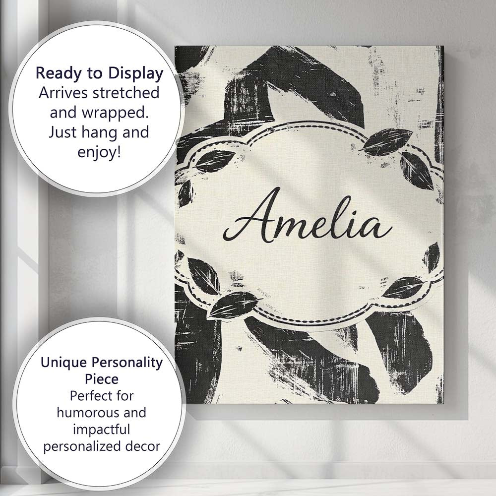 Personalised Name Bold Expressionist Brush Strokes Black Cream Custom Modern Room Accent Canvas Wall Art Print Decor Picture Ready to Hang