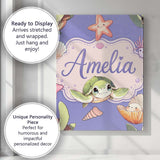 Personalised Name Cute Cartoon Sea Turtle Custom  Unique Gift Idea Elegant Feature Canvas Wall Art Print Decor Picture Ready to Hang