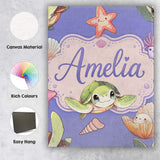 Personalised Name Cute Cartoon Sea Turtle Custom  Unique Gift Idea Elegant Feature Canvas Wall Art Print Decor Picture Ready to Hang