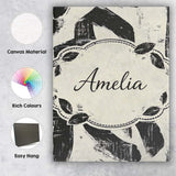 Personalised Name Bold Expressionist Brush Strokes Black Cream Custom Modern Room Accent Canvas Wall Art Print Decor Picture Ready to Hang
