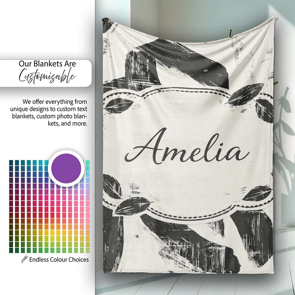 Bold Expressionist Brush Strokes Black Cream Artistic Abstract  Personalised Custom Name Super Soft Fleece Blanket Bed Sofa Throw
