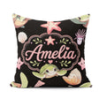 Custom Name Cartoon Sea Turtle Starfish Shells on White Seamless Square Filled Cushion Throw Pillow Sofa Bed Home Decor Zip Washable UK Made