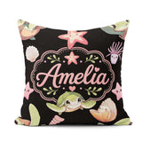 Custom Name Cartoon Sea Turtle Starfish Shells on White Seamless Square Filled Cushion Throw Pillow Sofa Bed Home Decor Zip Washable UK Made