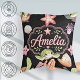 Custom Name Cartoon Sea Turtle Starfish Shells on White Seamless Square Filled Cushion Throw Pillow Sofa Bed Home Decor Zip Washable UK Made