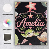 Personalised Name Cute Cartoon Sea Turtle Custom  Unique Gift Idea Elegant Feature Canvas Wall Art Print Decor Picture Ready to Hang