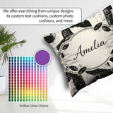 Custom Name Bold Brush Strokes Black Cream Artistic Abstract Square Filled Cushion Throw Pillow Sofa Bed Home Decor Zip Washable UK Made